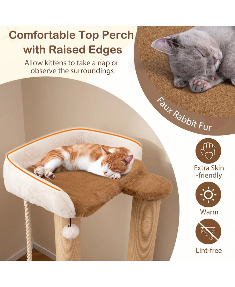 Sugift 44 in Modern Cat Tree for Indoor Cats with Plush Padded Perch and Dangling Ball