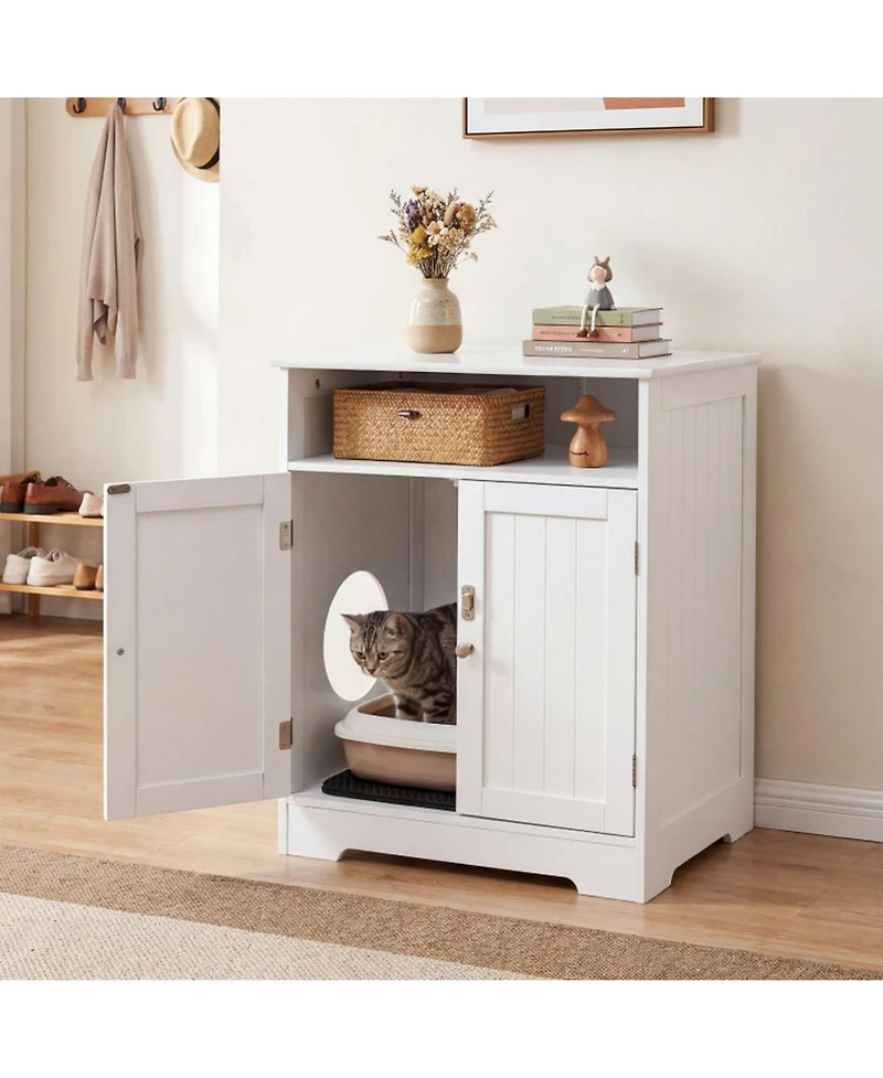 Sugift Wooden Hidden Cat Litter Box Enclosure Pet Washroom Furniture