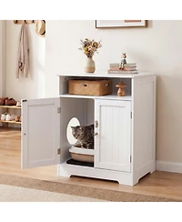 Sugift Wooden Hidden Cat Litter Box Enclosure Pet Washroom Furniture