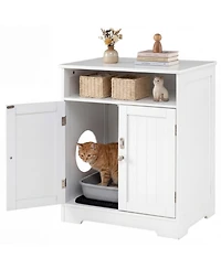 Sugift Wooden Hidden Cat Litter Box Enclosure Pet Washroom Furniture