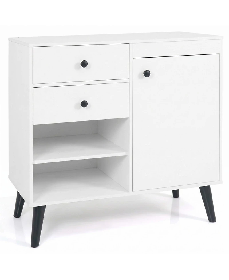 Sugift 31 Inch Sideboard Cabinet with 2 Open Compartments 2 Drawers and Single-Door Cabinet