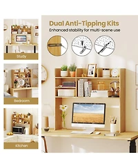 Sugift Desktop Bookshelf Storage Hutch With 6 Shelves and Adjustable Shelf