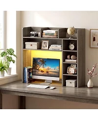 Sugift 35.5 Inch Desktop Bookshelf with Led Lights Desk Hutch Storage Organizer