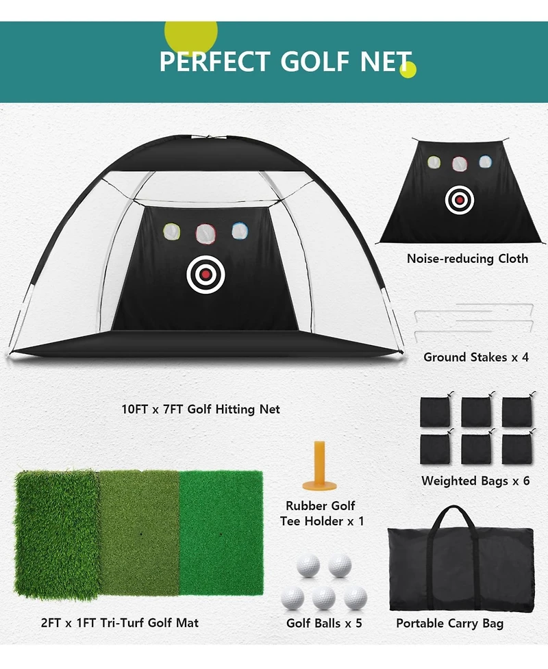 Aofar Golf Practice Net Tri-turf Mat Indoor Chipping Aid All-season 10x7feet
