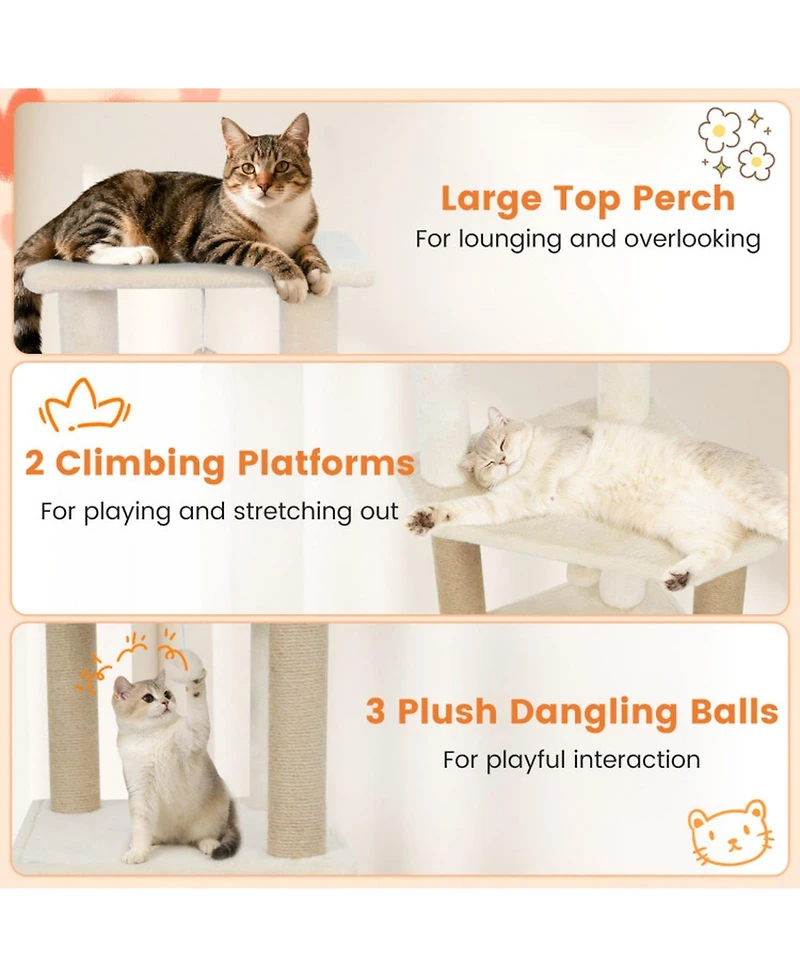 Sugift 64 in Tall Cat Tree with 2 Large Condos and Jute Scratching Posts for Indoor Adult Cats