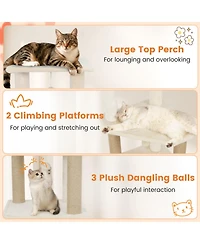Sugift 64 in Tall Cat Tree with 2 Large Condos and Jute Scratching Posts for Indoor Adult Cats