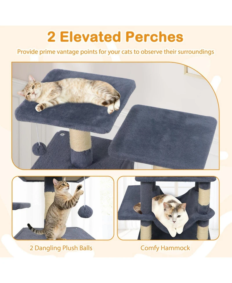 Sugift 57 in Cat Tree with Dual Condos Hammock and 2 Dangling Balls