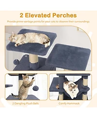 Sugift 57 in Cat Tree with Dual Condos Hammock and 2 Dangling Balls