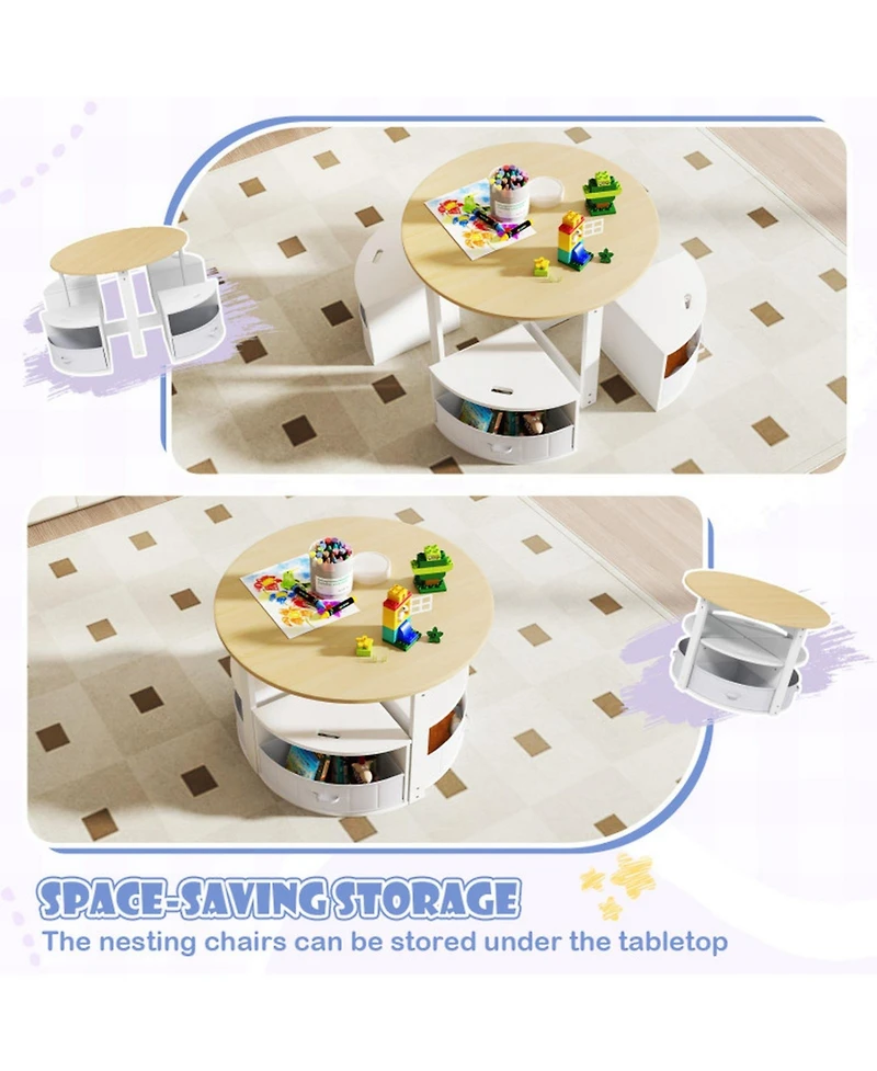 Sugift 5-Piece Toddler Round Nesting Table With 4 Storage Stools For Activities