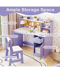 Sugift Kids Study Desk and Chair Set Student Table with Storage and Bulletin Board