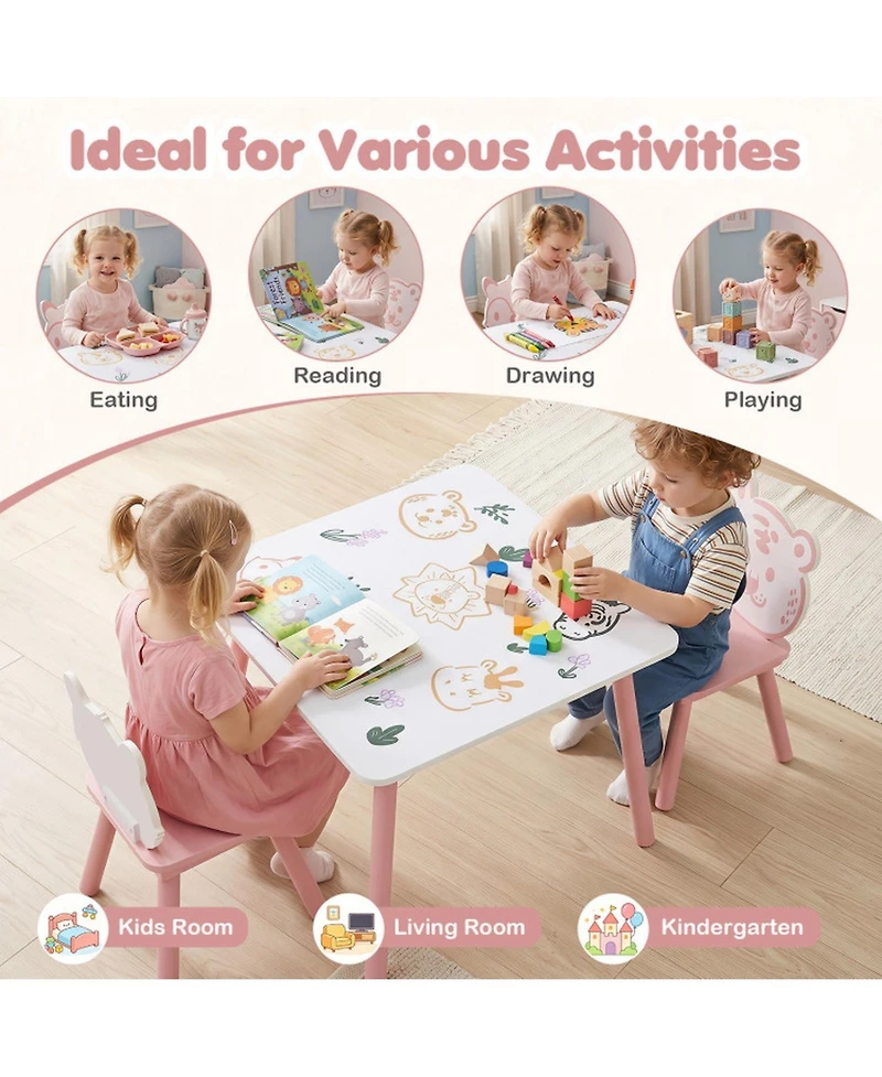 Sugift 3-Piece Kids Table and Chairs Set with Animal Patterns