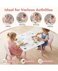 Sugift 3-Piece Kids Table and Chairs Set with Animal Patterns