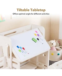 Sugift Kids Writing Desk and Chair Set with Side Bookshelves
