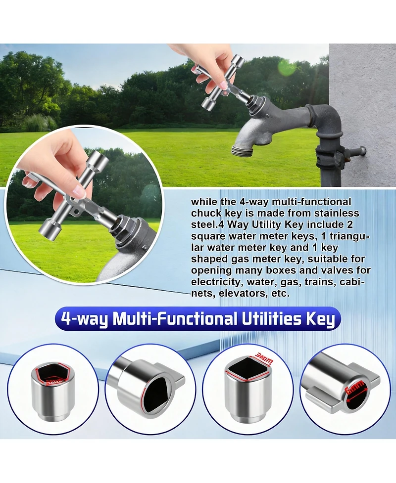 Xdovet Water Meter Key Shut Off Tool T-handle Wrench Valve Curb Main Underground