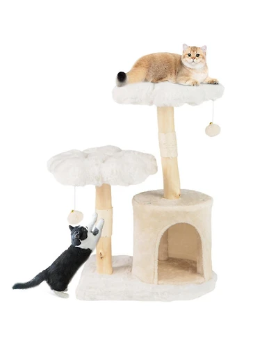 Sugift Solid Wood Cat Tree with Branch Flower Cat Tower and Sisal Scratching Posts