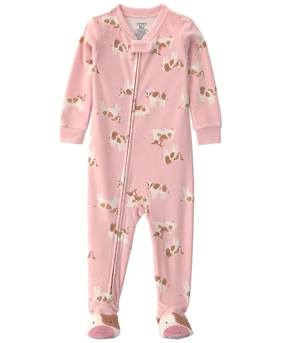 Carters Baby Girls' Cow 2-Way Zip Dream Plush Snug-Fit Footed Pajama