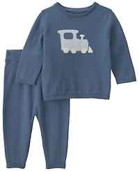 Carter's Baby Boys' Train Graphic Long-Sleeve Top and Knit Pants, 2-Piece Set