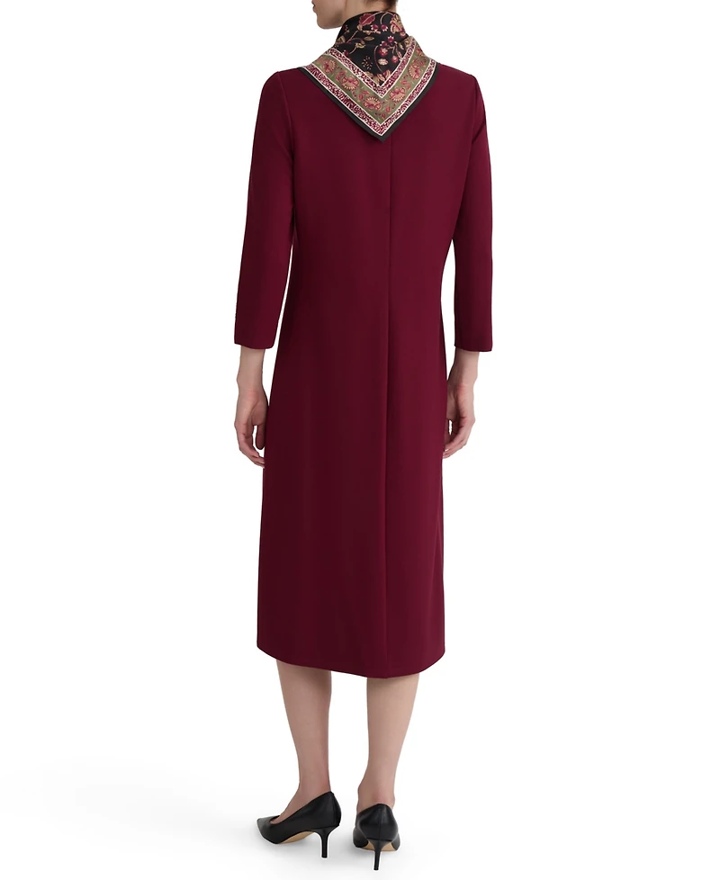 Jones New York Women's 3/4-Sleeve Midi Dress with Combo Scarf