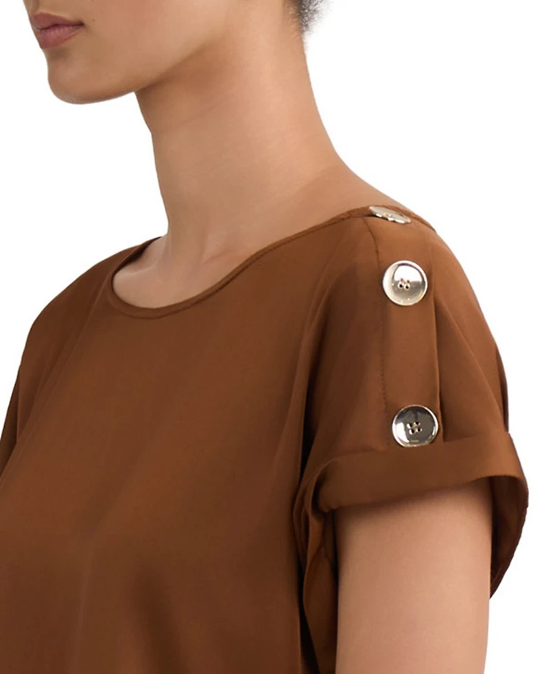 Jones New York Women's Montreal Satin Shoulder Button Detail Blouse