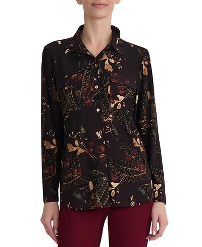 Jones New York Women's Long-Sleeve Floral-Print Collared Button-Front Shirt