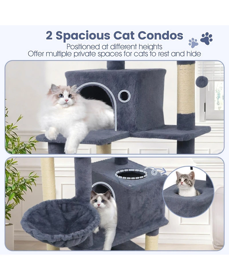 Sugift 66 in Tall Multi-Level Cat Tree Cat Tower with 2 Condos and Sisal Scratching Posts