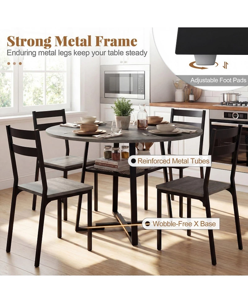 Sugift 47.5in Round Dining Table for 4-6 with Storage Shelf and Metal Legs