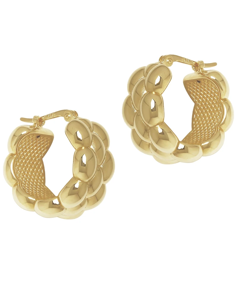 Macy's Sculptured Wide Multi-Beaded Hoop Earrings in 14k Yellow Gold