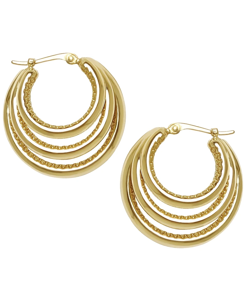 Macy's Sculptured Graduated Triple Tube Hoop Earrings in 14k Yellow Gold