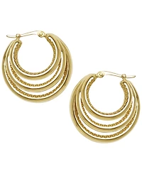 Macy's Sculptured Graduated Triple Tube Hoop Earrings in 14k Yellow Gold