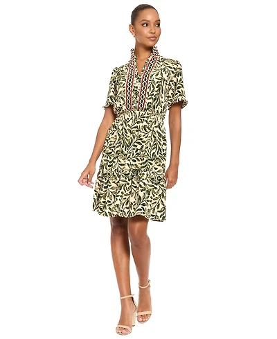 London Times Petite Floral-Print Tiered A-Line Dress