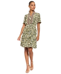 London Times Petite Floral-Print Tiered A-Line Dress