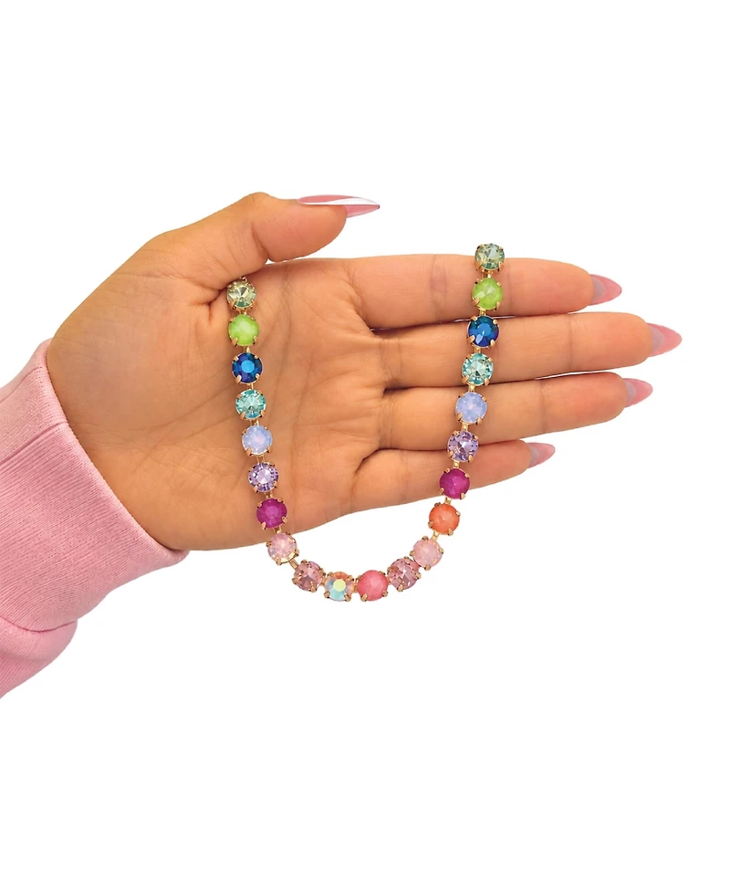 Juicy Couture Womens Tennis Necklace with 8MM Multicolor Crystals, 16"+2" Gold Tone-Plated Tennis Jewelry