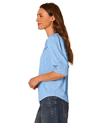 Democracy Petite Blouson-Sleeve Mandarin Collar Knit Top