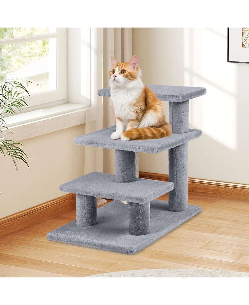 Sugift 3-Tier Cat Stairs 19 in Plush Steps with Scratching Posts for High Bed Sofa