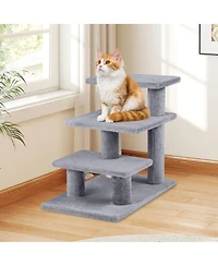 Sugift 3-Tier Cat Stairs 19 in Plush Steps with Scratching Posts for High Bed Sofa