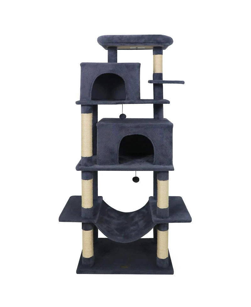 Sugift 70in Tall Cat Tree Tower With Perch Condos and Hammock for Indoor Cats