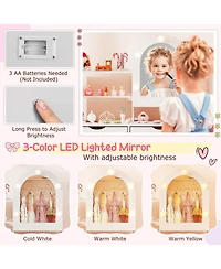 Sugift Kids Vanity Set Pretend Play Dressing Table with 3-Color Lighting Modes Adjustable Brightness
