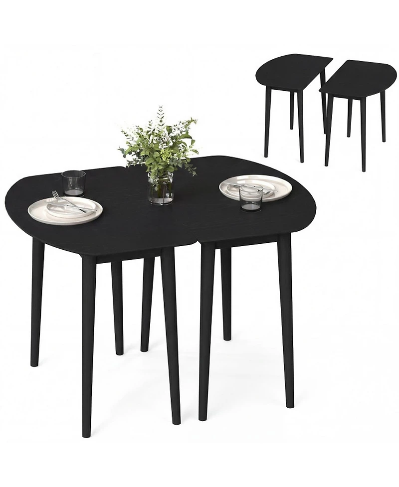 Sugift Extendable Oval Dining Table Set with 2 Half-Round Tables for 4-6 People