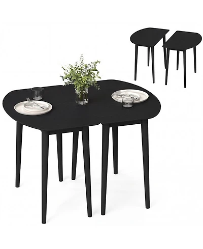 Sugift Extendable Oval Dining Table Set with 2 Half-Round Tables for 4-6 People