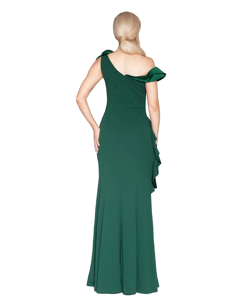 White Tie by Shani Women's Asymmetric Ruffled Sleeveless Gown