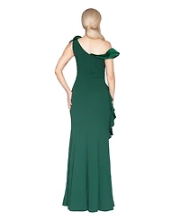 White Tie by Shani Women's Asymmetric Ruffled Sleeveless Gown