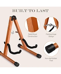 Yescom Wooden Folding Guitar Stand with Foam Arms fits for Acoustic Guitars, Ukuleles, Violins A-frame Floor Instrument Display Recording Studios