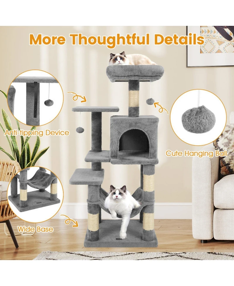 Sugift Multi-Level Cat Tower with 2-Door Condo Padded Top Perch and Hammock