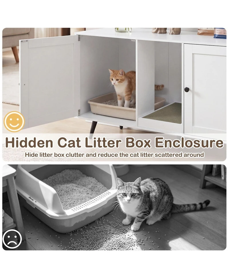 Sugift Double Cat Litter Box Enclosure for 2 Cats with Scratching Pad and Double Rooms