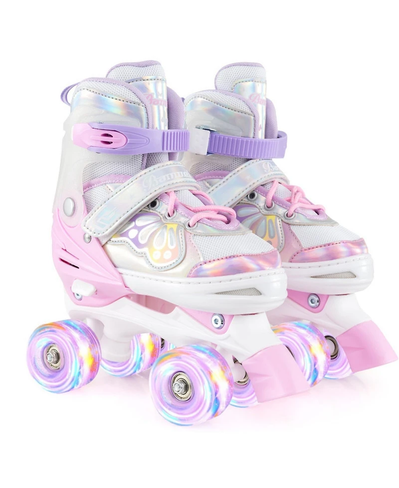 Hongge Adjustable Quad Roller Skates, Sizes 5.5-8, Light-Up Wheels, Ages 8-13