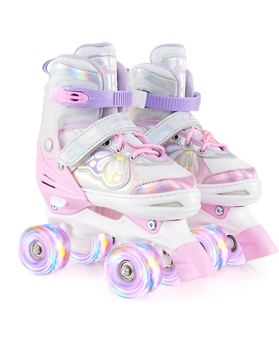 Hongge Adjustable Quad Roller Skates, Sizes 5.5-8, Light-Up Wheels, Ages 8-13