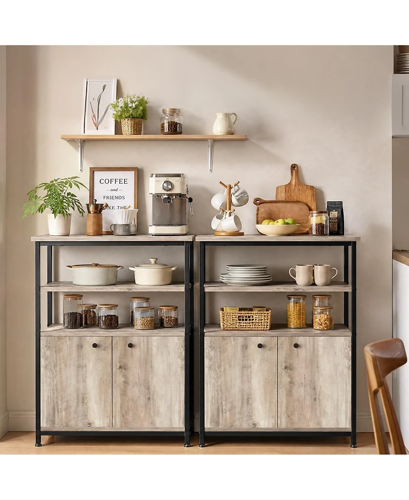homfan Farmhouse Sideboard Buffet Cabinet with Open Shelves and 2 Doors