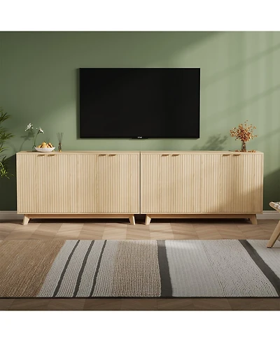 homfan 2 Set of 55.1" Sideboard with Storage, Modern Fluted Credenza Doors and Adjustable Shelves, Wood Console Table for Living Room, Dining Room