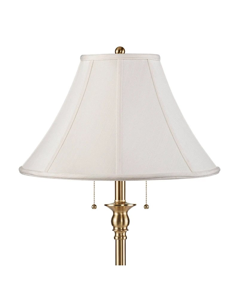 360 Lighting Dyna Traditional 58" Tall Standing Floor Lamp Skinny Pole Pull Chain Antique Brass Finish Shantung Shade