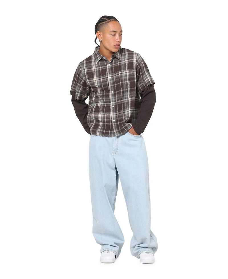 Saint Morta Men's Plaid Layered Long Sleeve Button Up Shirt
